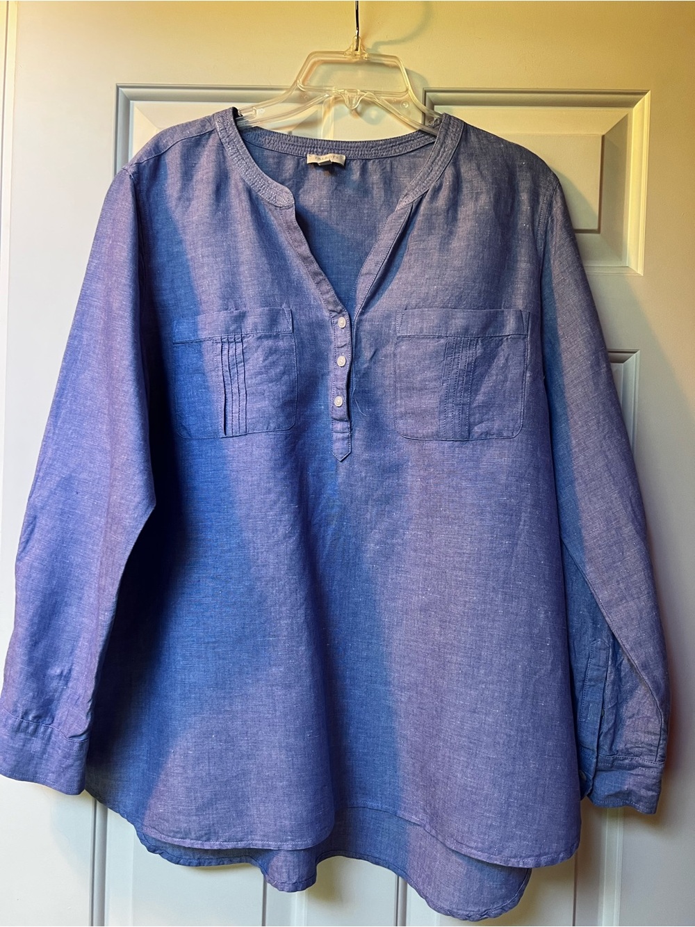Talbots Blue Long-Sleeve Henley Tunic Blouse